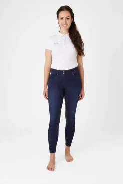 * Naisten Denim Ratsastushousut Nahkaisilla Kokopaikoilla Ja Silikonipainatuksilla