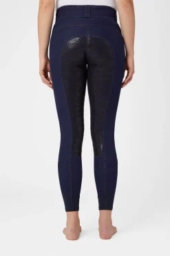 * Naisten Denim Ratsastushousut Nahkaisilla Kokopaikoilla Ja Silikonipainatuksilla