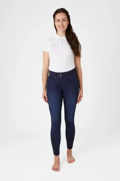 * Naisten Denim Ratsastushousut Nahkaisilla Kokopaikoilla